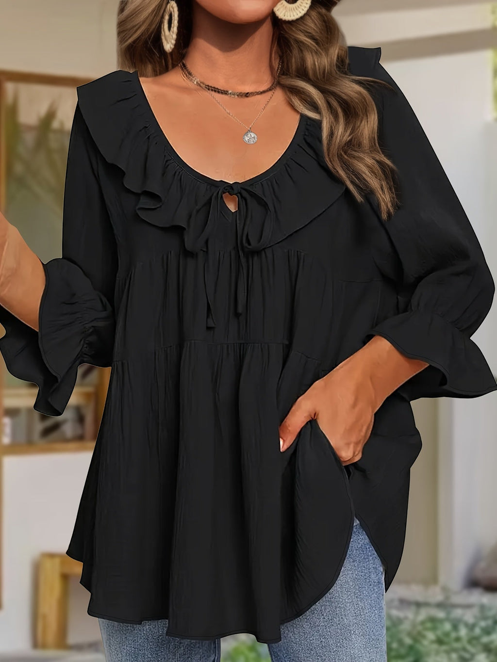 Blouse Femme Élégante à Col Volanté