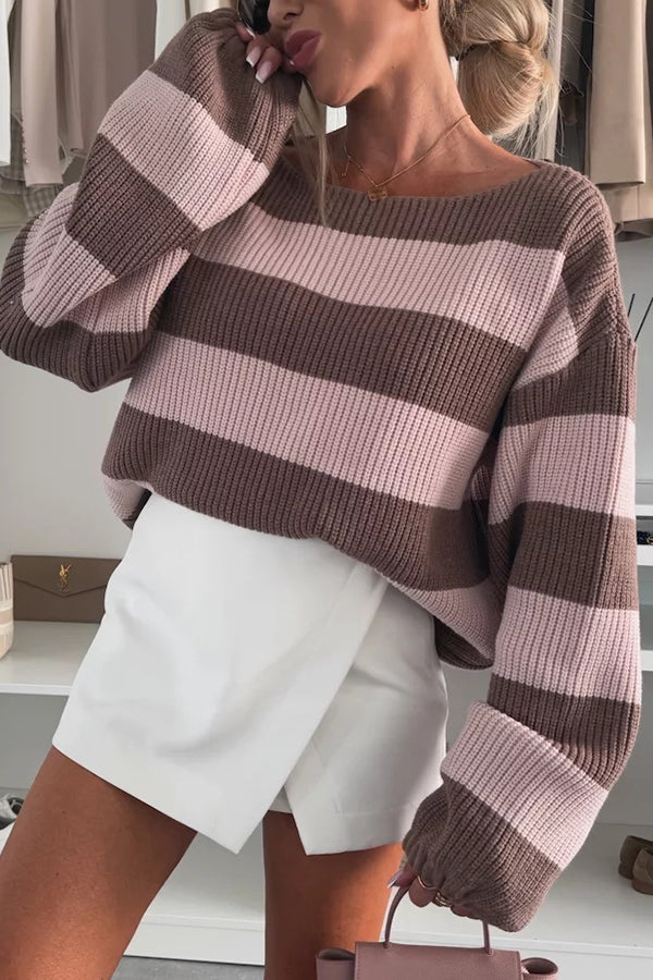 Pull en tricot rayé confortable avec col rond classique