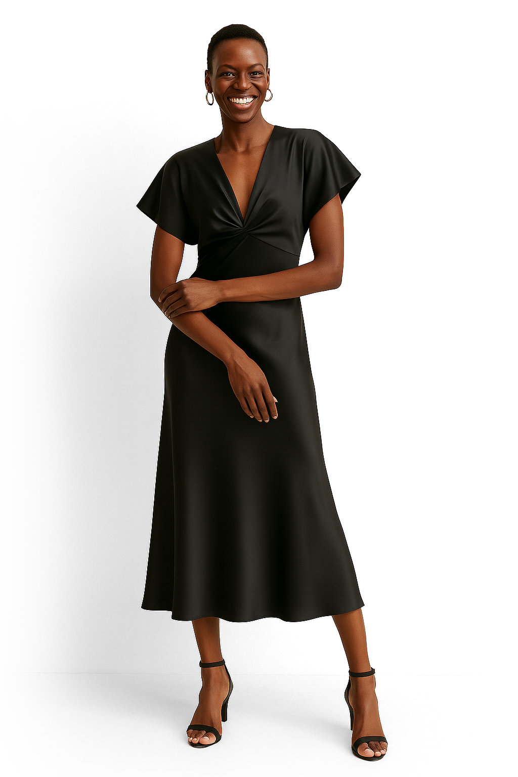 Robe midi en satin noire