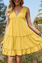 Robe courte décontractée ample sans manches à col en V uni