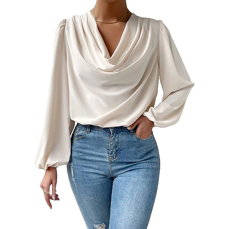 Océane Dubois® | Blouse Élégante Femme en Chiffon à Col Bénitier et Manches Longues