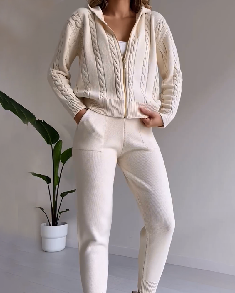 Ensemble cardigan pull torsadé jacquard décontracté