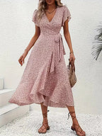 Robe portefeuille à imprimé floral avec décolleté en V