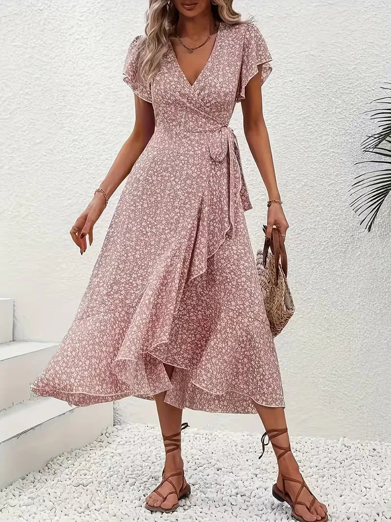 Robe portefeuille à imprimé floral avec décolleté en V
