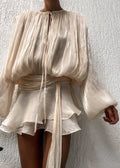 Robe mi-longue en satin champagne Estelle