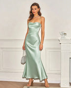 Robe longue A-line verte à bretelles croisées