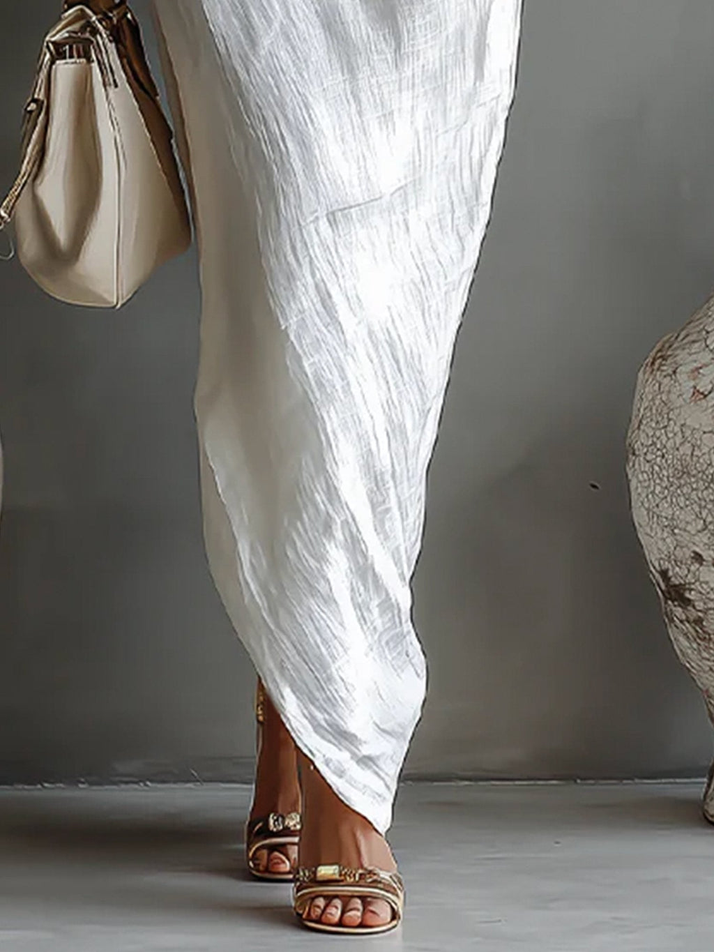 Robe Maxi en Lin à Manches Bouffantes pour Femme