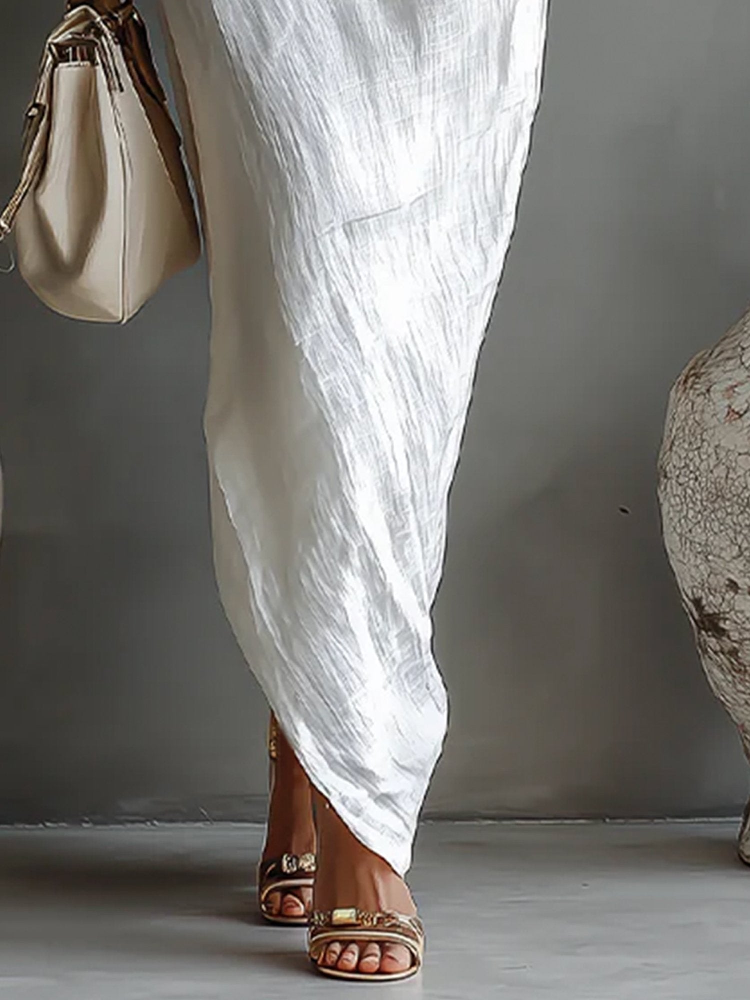 Robe Maxi en Lin à Manches Bouffantes pour Femme