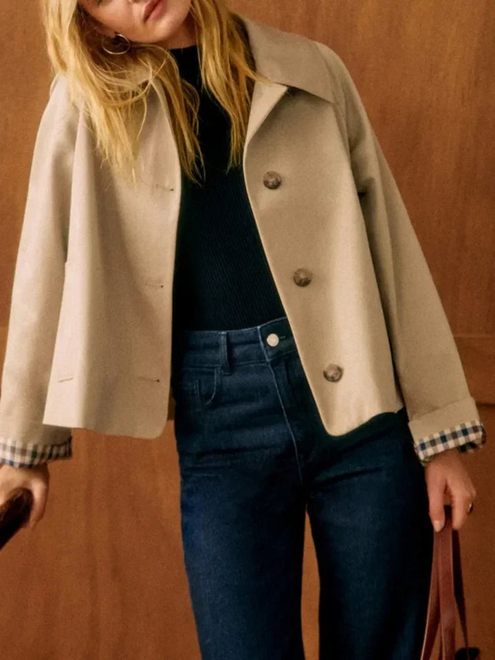 Trench-coat classique à col rabattu et motif à carreaux