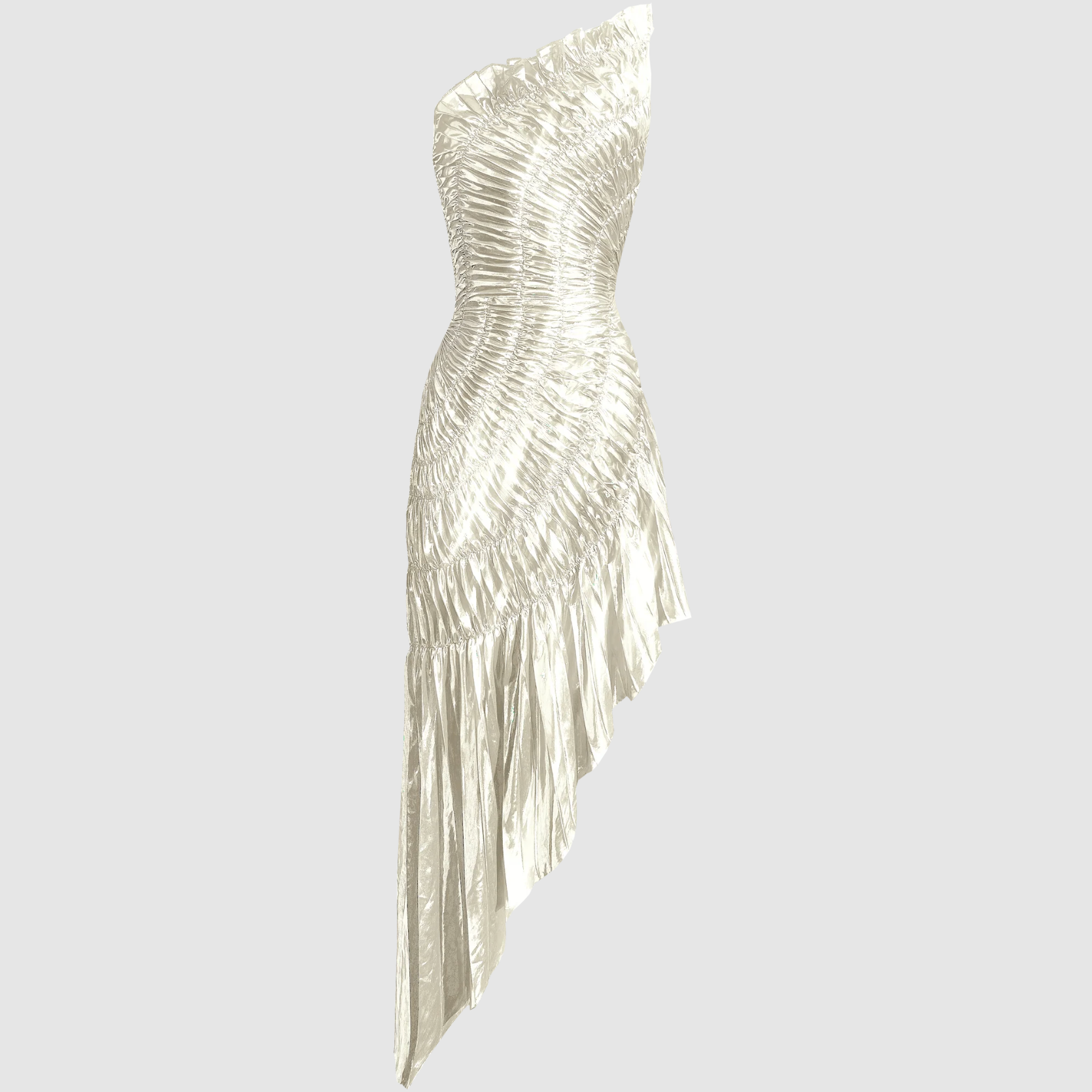 Robe midi asymétrique plissée argentée pour femmes