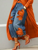 Jean en denim à imprimé artistique décontracté