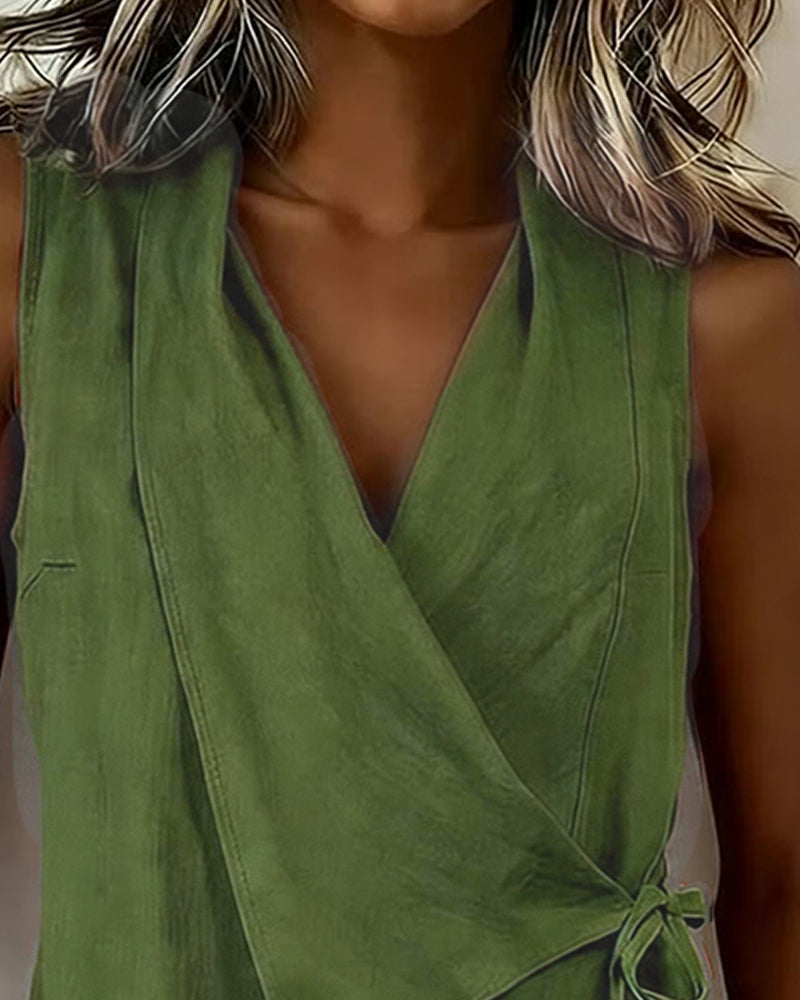 Blouse sans manches portefeuille pour femmes