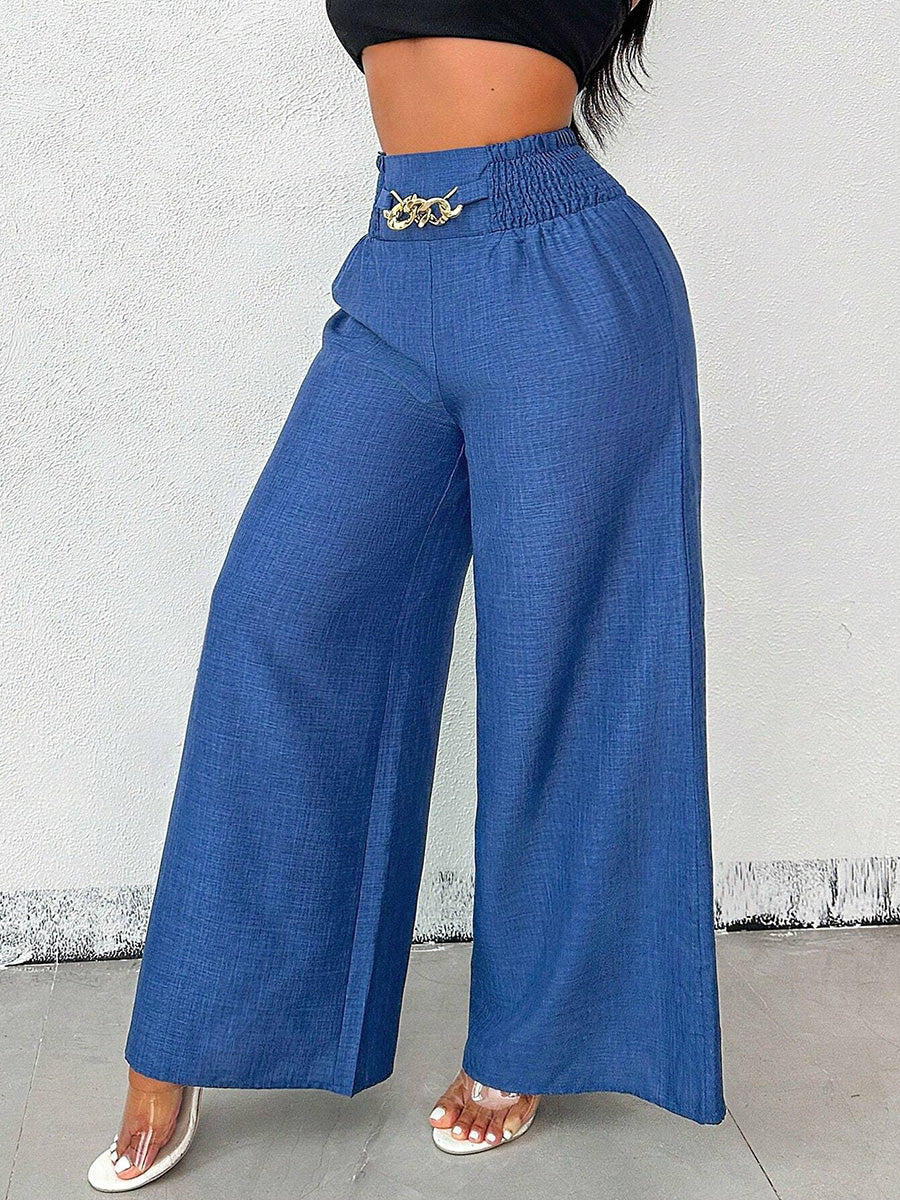 Pantalon Femme Taille Haute Large Uni