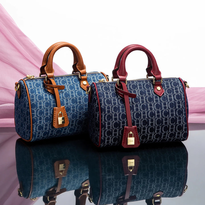 Fleur Rousse® | Sac Bowling en Denim Monogramme Élégant