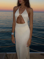 Robe Maxi Dos Nu à Découpes avec Fente Latérale, Paréo de Plage