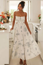 Robe midi à bretelles spaghetti en polyester blanche