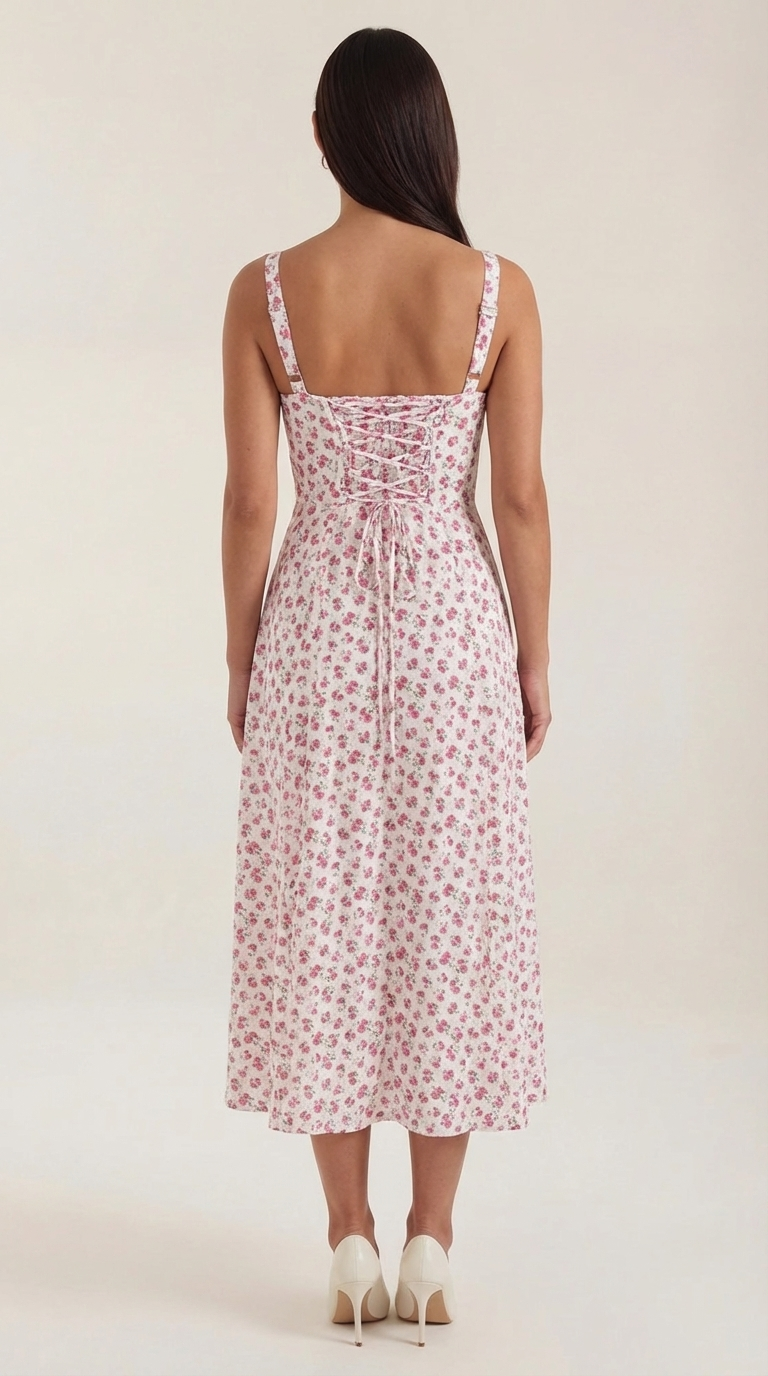 Robe midi fleurie pour femmes, idéale pour les invitées de mariage