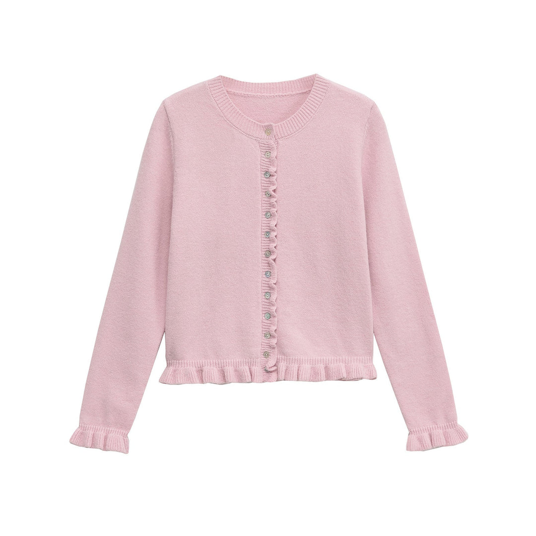 Cardigan Femme Boutonné à Volants Haut Superposé Chic