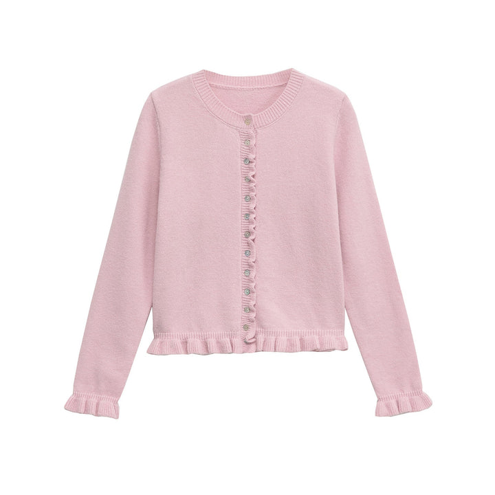 Cardigan Femme Boutonné à Volants Haut Superposé Chic