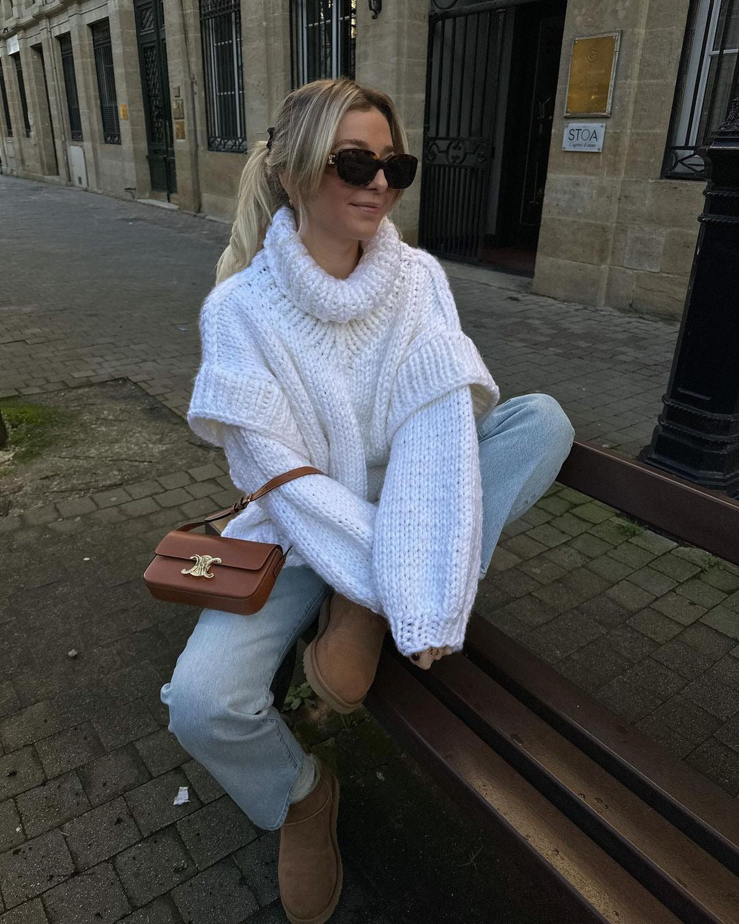 Pull Col Roulé Oversize en Maille Épaisse pour Femme