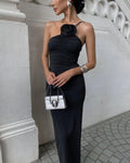Robe longue noire élégante sans manches pour femme