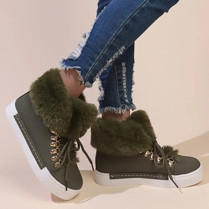 Bottes d'hiver en laine confortables à lacets pour femmes