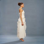 Robe mi-longue plissée blanche en forme de rose thé pour femmes