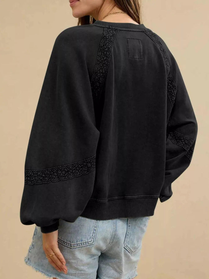 Sweatshirt Douillet à Détails en Dentelle pour un Look Chic Décontracté