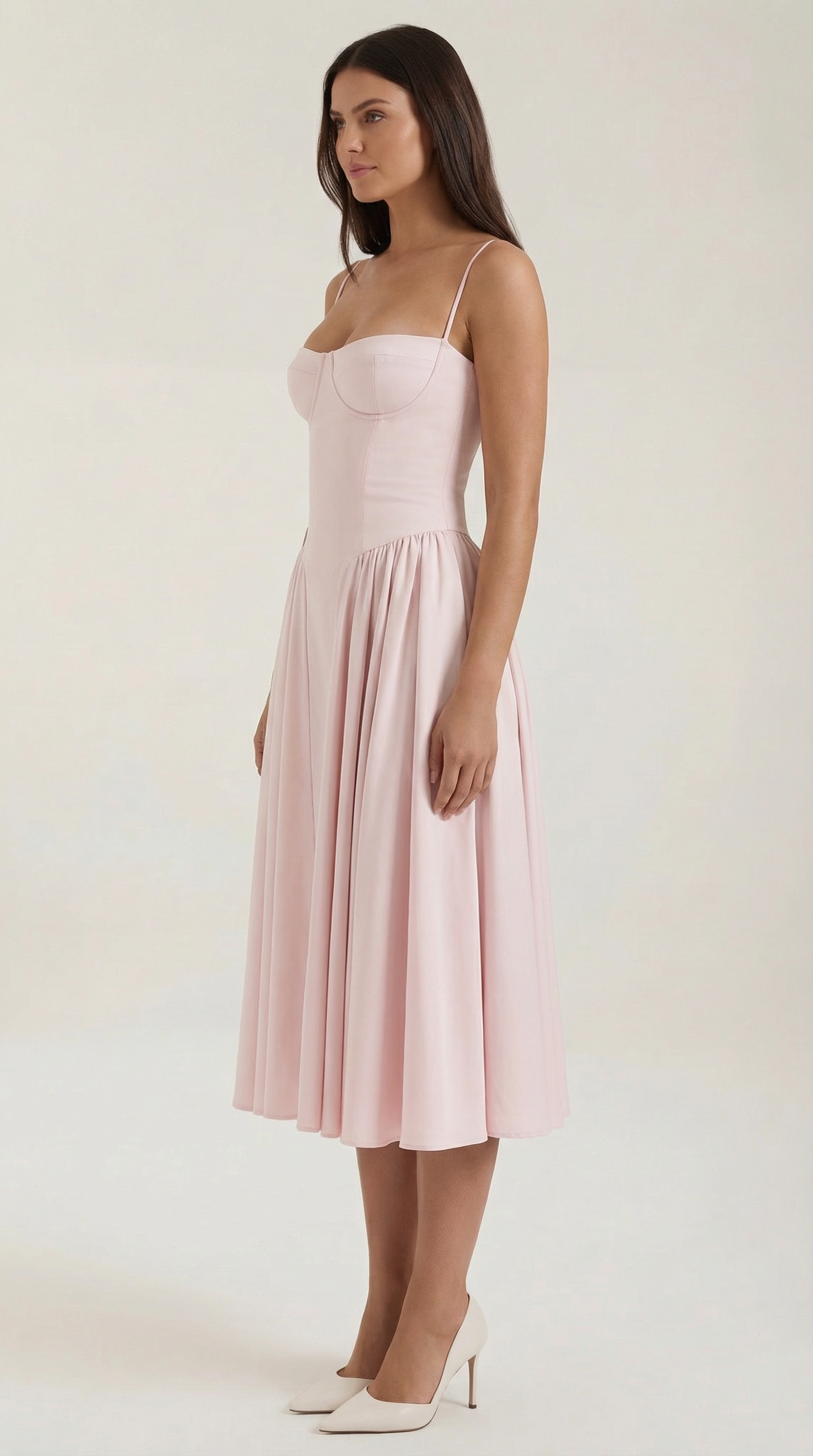 Robe mi-longue corset florale pour femme avec décolleté en cœur