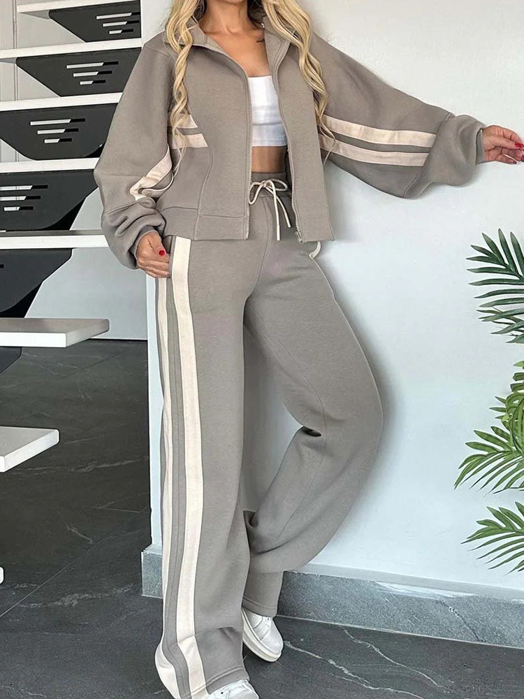 Ensemble décontracté confortable à fermeture éclair comprenant sweat-shirt et pantalon 2 pièces