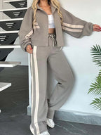 Ensemble décontracté confortable à fermeture éclair comprenant sweat-shirt et pantalon 2 pièces