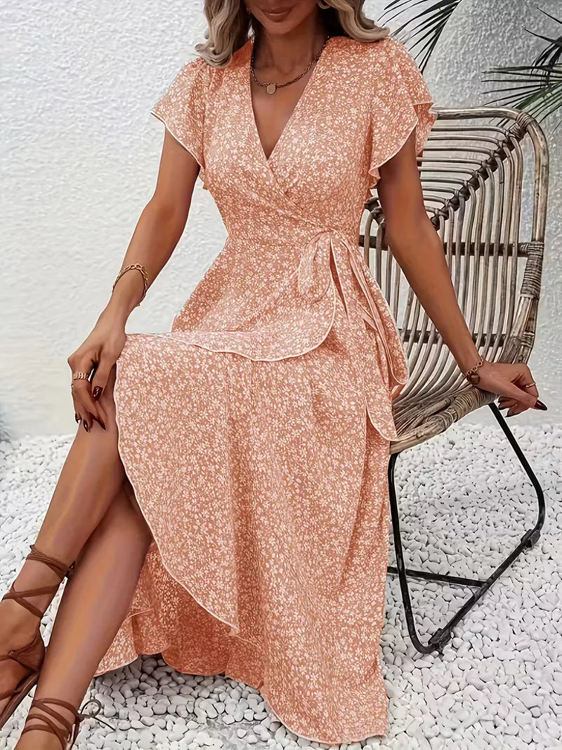 Robe portefeuille à imprimé floral avec décolleté en V