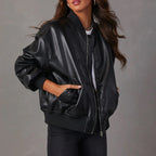 Veste Bomber en Cuir Zippée Intemporelle pour Femme