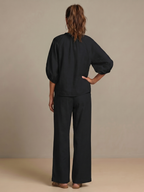 Ensemble blouse zippée et pantalon à jambes larges pour femme
