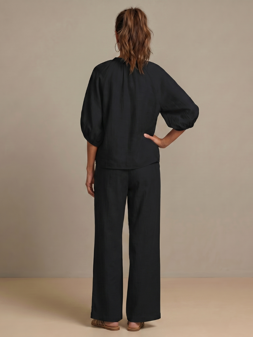 Ensemble blouse zippée et pantalon à jambes larges pour femme