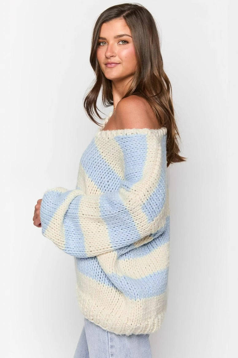 Pull en maille rayé confortable à épaules dénudées