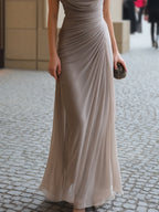 Robe maxi drapée à col bénitier plissée pour femmes