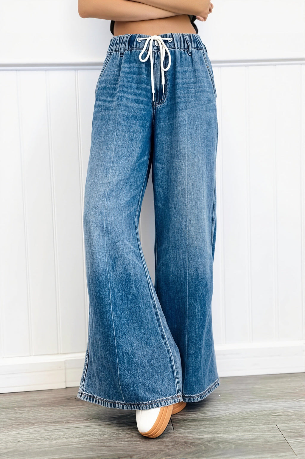 Jean Droit Taille Haute Délavé Femme