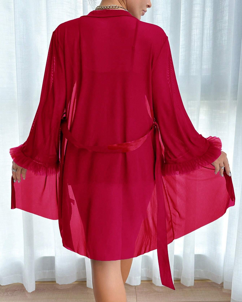 Nuisette en dentelle avec bretelles fines et ensemble robe transparente à bordure en dentelle florale