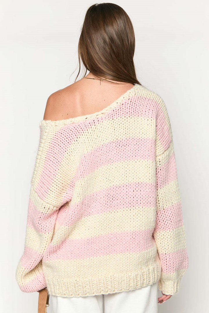 Pull en maille rayé confortable à épaules dénudées