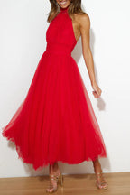 Robe longue en tulle à col licou avec détails froncés