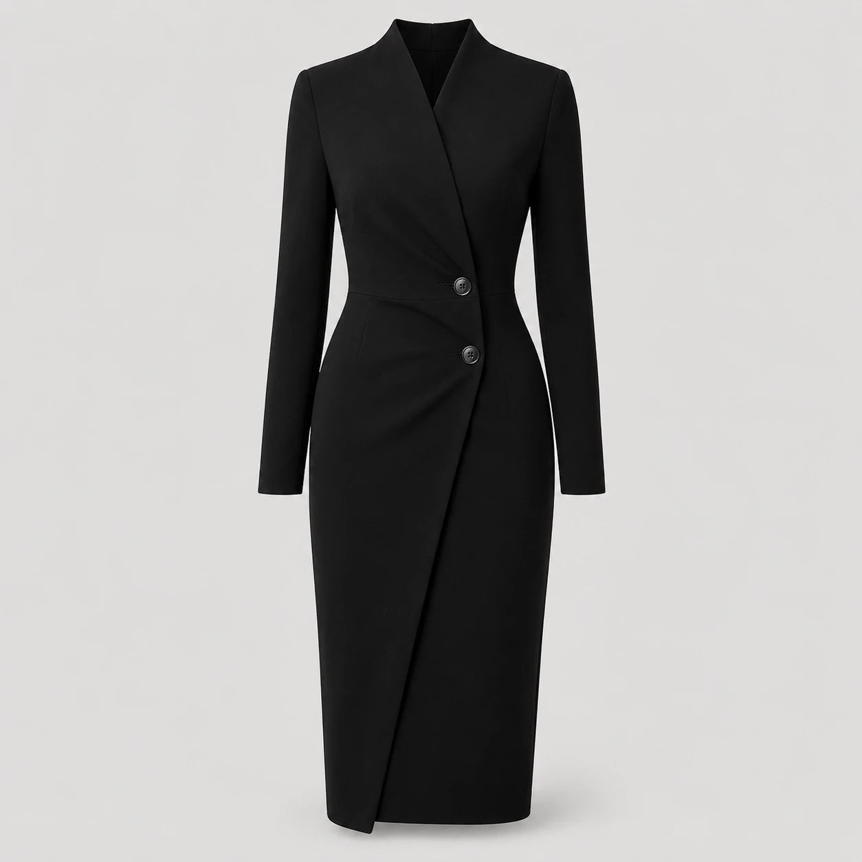 Robe midi portefeuille à manches longues ajustée pour femme avec col en V