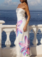 Robe maxi tube en polyester imprimé