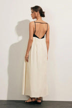 Robe midi ample en mélange lin et coton noir et blanc