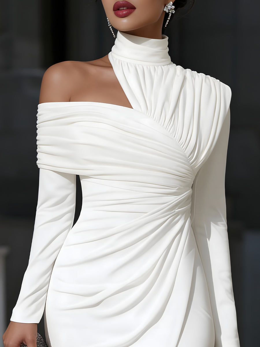 Robe de soirée longue asymétrique drapée à une épaule pour femme