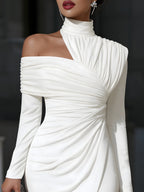 Robe de soirée longue asymétrique drapée à une épaule pour femme