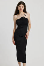 Robe longue noire élégante sans manches pour femme