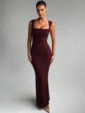 Robe Maxi Moulante Col Carré Robe de Soirée Sculptante