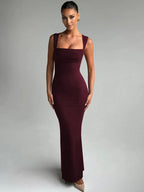 Robe Maxi Moulante Col Carré Robe de Soirée Sculptante