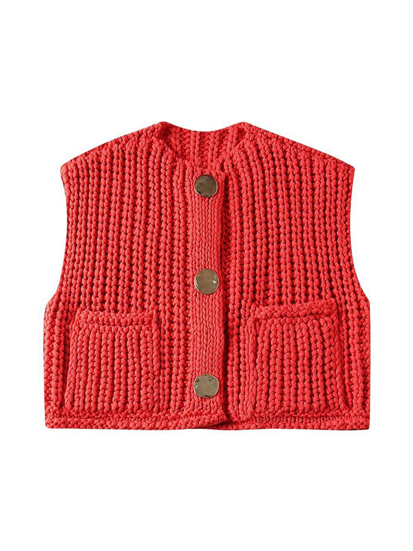 Cardigan boutonné sans manches avec poches, silhouette complète